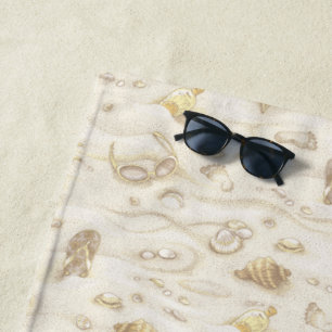 Toalha De Praia Conchas, estrelas-do-mar e pegadas monogramadas vi