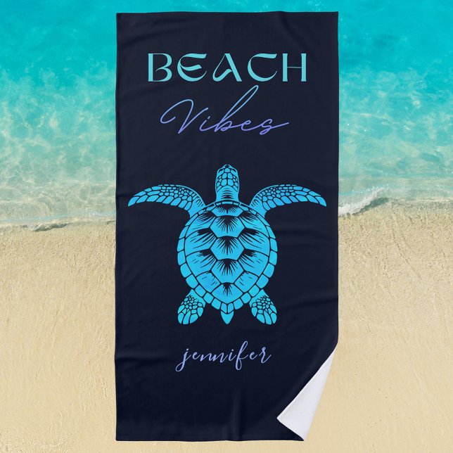 Toalha De Praia Cor da Água da Tartaruga Azul Personalizada (beach vibes teal blue sea turtle beach towel)