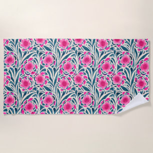 Toalha De Praia Cor da Água Inspida Rosa + Azul Floral Botânico