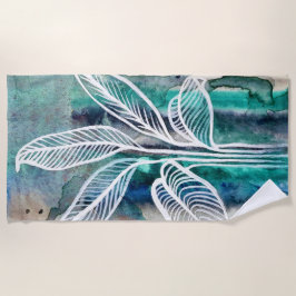 Toalha De Praia Cor de Água Botânica Moderna Turquesa Azul e Teal
