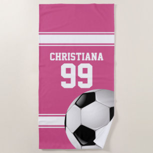 Toalha De Praia Cor-de-rosa e branco listra a bola de futebol do