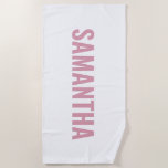 Toalha De Praia Cor-de-rosa e branco moderno<br><div class="desc">Um design branco e cor-de-rosa com tipografia moderna. Um presente feminino ideal para quem adora rosa. Presente perfeito para crianças e adultos. Decoração ideal do chá de fraldas,  presente para um aniversário,  Natal,  de volta à escola ou qualquer outra ocasião especial.</div>