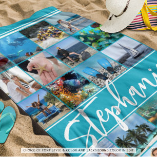 Toalha De Praia Cor Personalizada da Colagem de Fotos 24 Personali