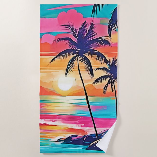 Toalha De Praia Cor tropical Brilho Design sunset (Frente)