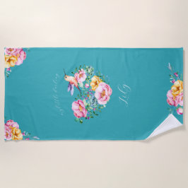 Toalha De Praia Coração da Flor de Água e Hummingbird