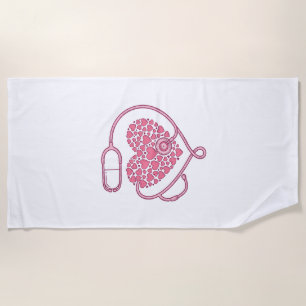 Toalha De Praia Coração Estetoscópio Amor Médico Desenho de Camisa