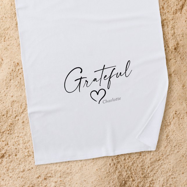 Toalha De Praia Coração Grateful | Seu nome - Script de tinta míni (Criador carregado)