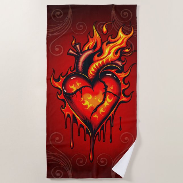 Toalha De Praia Coração inflamável. (Frente)