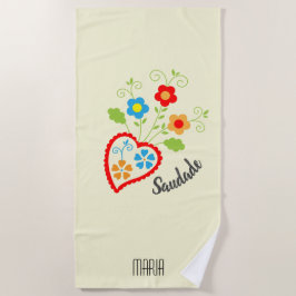 Toalha De Praia Coração popular portuguesa com palavra saudade