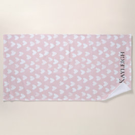Toalha De Praia Corações Brancos Rosa Girly