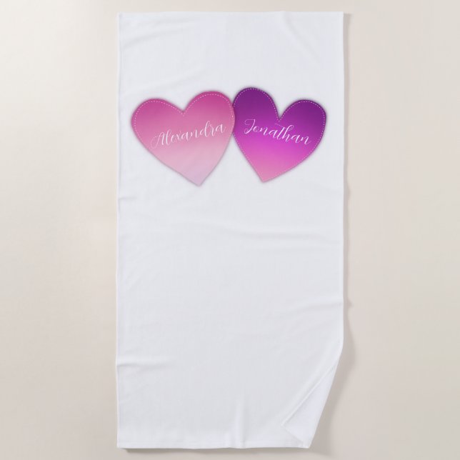 Toalha De Praia Corações com Nomes Personalizados (Frente)
