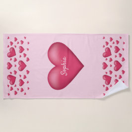Toalha De Praia Corações Cor-de-Rosa com Texto Personalizável