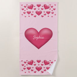 Toalha De Praia Corações Cor-de-Rosa com Texto Personalizável