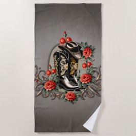 Toalha De Praia Corações de vaqueiro: Um poema de botas e flores.