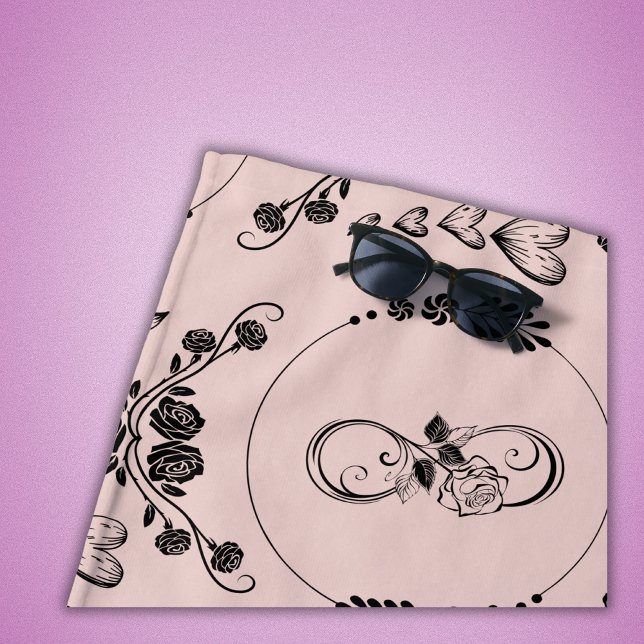 Toalha De Praia Corações Negros Simples, Floral, Infinito a Rosa | (Criador carregado)