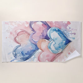 Toalha De Praia Corações Pintados a Aguarela
