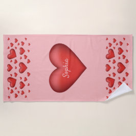 Toalha De Praia Corações Vermelhos com Texto Personalizável