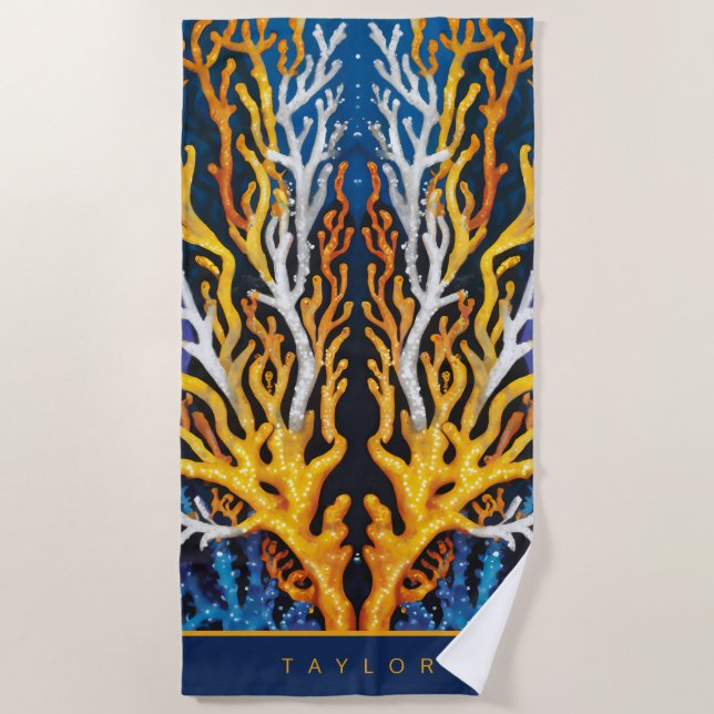 Toalha De Praia Coral do Oceano Amarelo vibrante personalizado (Frente)