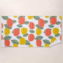 Toalha De Praia Coral e Flores Douradas