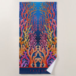 Toalha De Praia Coral Neon Orange Ocean Personalizado