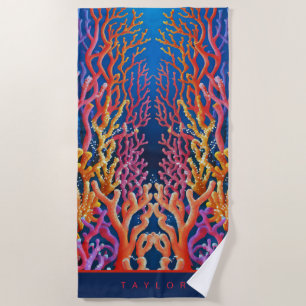 Toalha De Praia Coral Neon Orange Ocean Personalizado