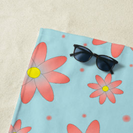 Toalha De Praia Coral, rosa e pó, flores de margarida delicadas, a