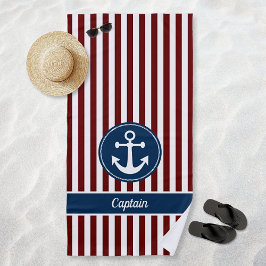 Toalha De Praia Cordame de Âncora Náutica Azul Marinho Vermelho Br