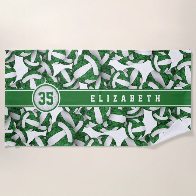 Toalha De Praia Cores personalizadas do atleta verde-atleta de vôl (Frente)