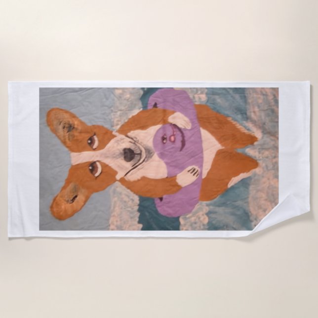 Toalha De Praia Corgi na Praia (Frente)