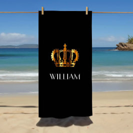 Toalha De Praia Coroa Real Estilosa Nome Preto