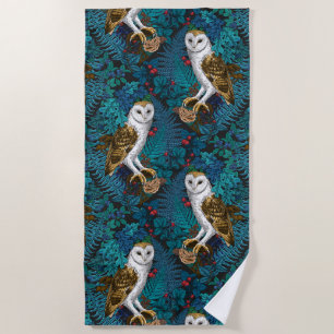 Toalha De Praia Corujas, samambaias, carvalho e bagas 3