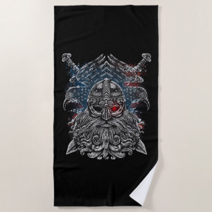 Toalha De Praia Corvos de Odin e espadas Mitologia Viking EUA band