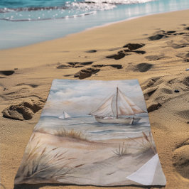 Toalha De Praia Costeira de Aquarelas de Navegação Pacífica