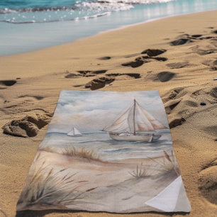 Toalha De Praia Costeira de Aquarelas de Navegação Pacífica