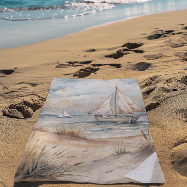 Toalha De Praia Costeira de Aquarelas de Navegação Pacífica (Criador carregado)