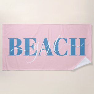 Toalha De Praia Cota de praia azul-rosa com script de tipografia m