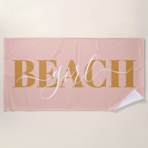 Toalha De Praia Cota de praia cor-de-rosa laranja com script de ti