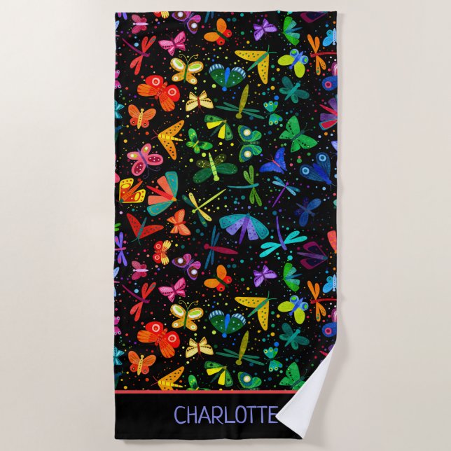 Toalha De Praia Cotovelo-arco-íris Borboletas Crianças Personaliza (Frente)