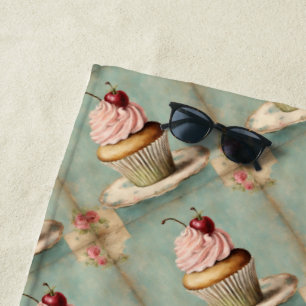 Toalha De Praia Cottagecore Vintage - Cupcake Rosa Francês