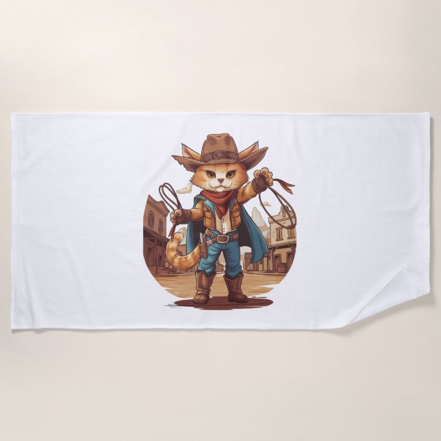 Toalha De Praia Cowboy Cat (Frente)