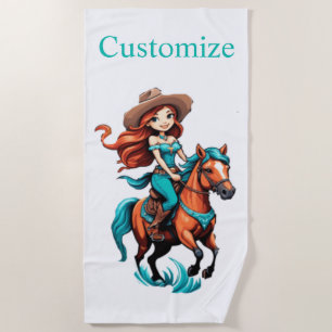 Toalha De Praia Cowgirl Cuja Cowgirl Anda Pony Thunder_Cove