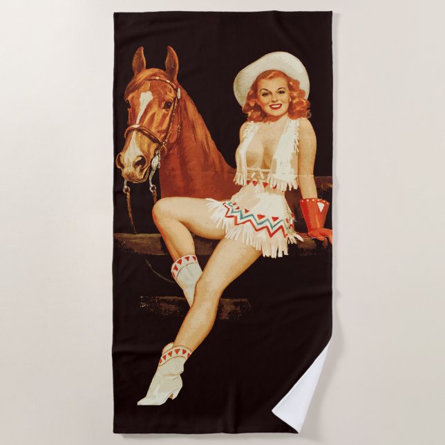 Toalha De Praia Cowgirl Pin-Up (Frente)