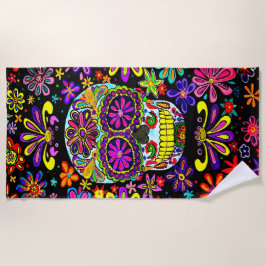Toalha De Praia Crânio com flores Beach Towel