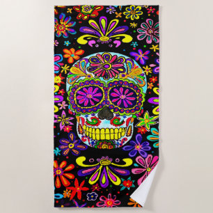 Toalha De Praia Crânio com flores Beach Towel