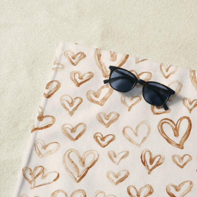 Toalha De Praia Cream Brown Hearts Valentine's Day (In Situ)