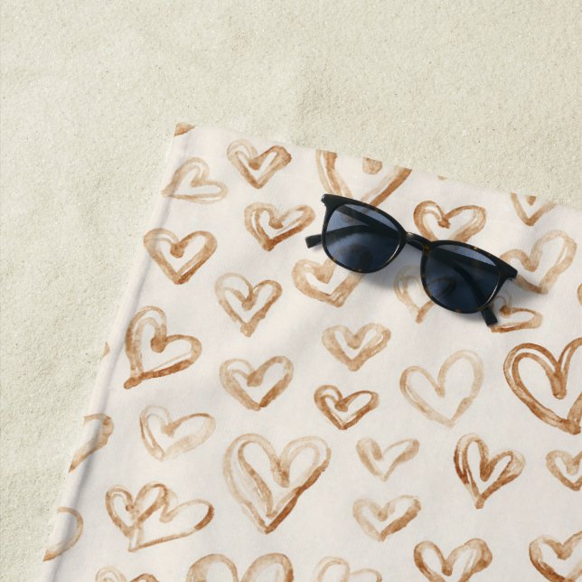 Toalha De Praia Cream Brown Hearts Valentine's Day Love (In Situ)