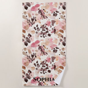 Toalha De Praia Creme cor-de-rosa Leopardo castanho