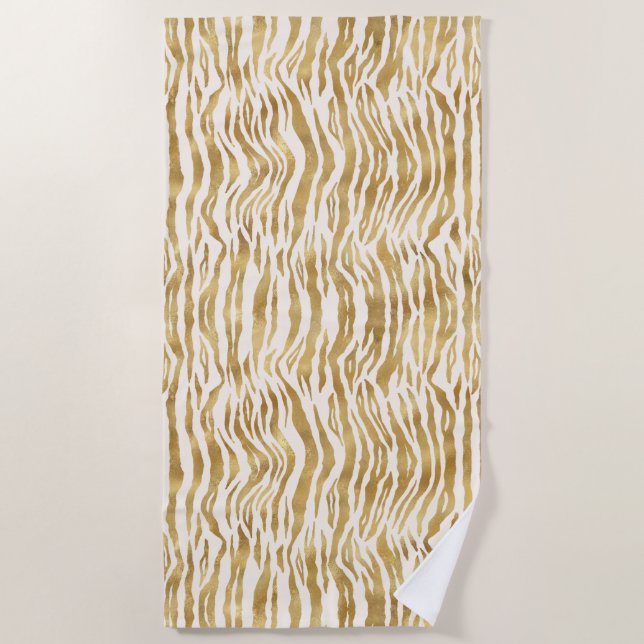 Toalha De Praia Creme Dourado Zebra Print (Frente)