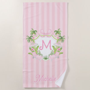Toalha De Praia Crestão Monograma Preppy Palm Beach