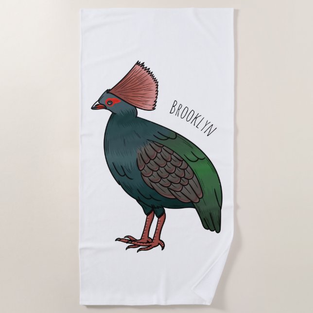 Toalha De Praia Crested partridge bird cartoon illustration (Frente)